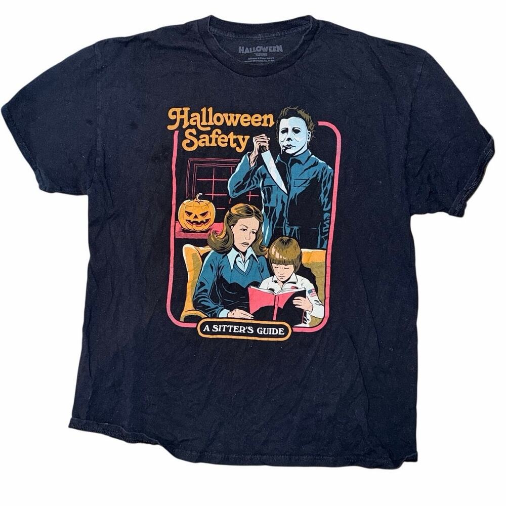 Creepy Co Halloween safety black tshirt Spencers XL 100% cotton babysitter guide